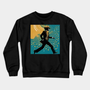 Vintage - 60s-70s style disco dance, stylish dancer in hat and suit among twinkling Safit lights, design illustration. Crewneck Sweatshirt